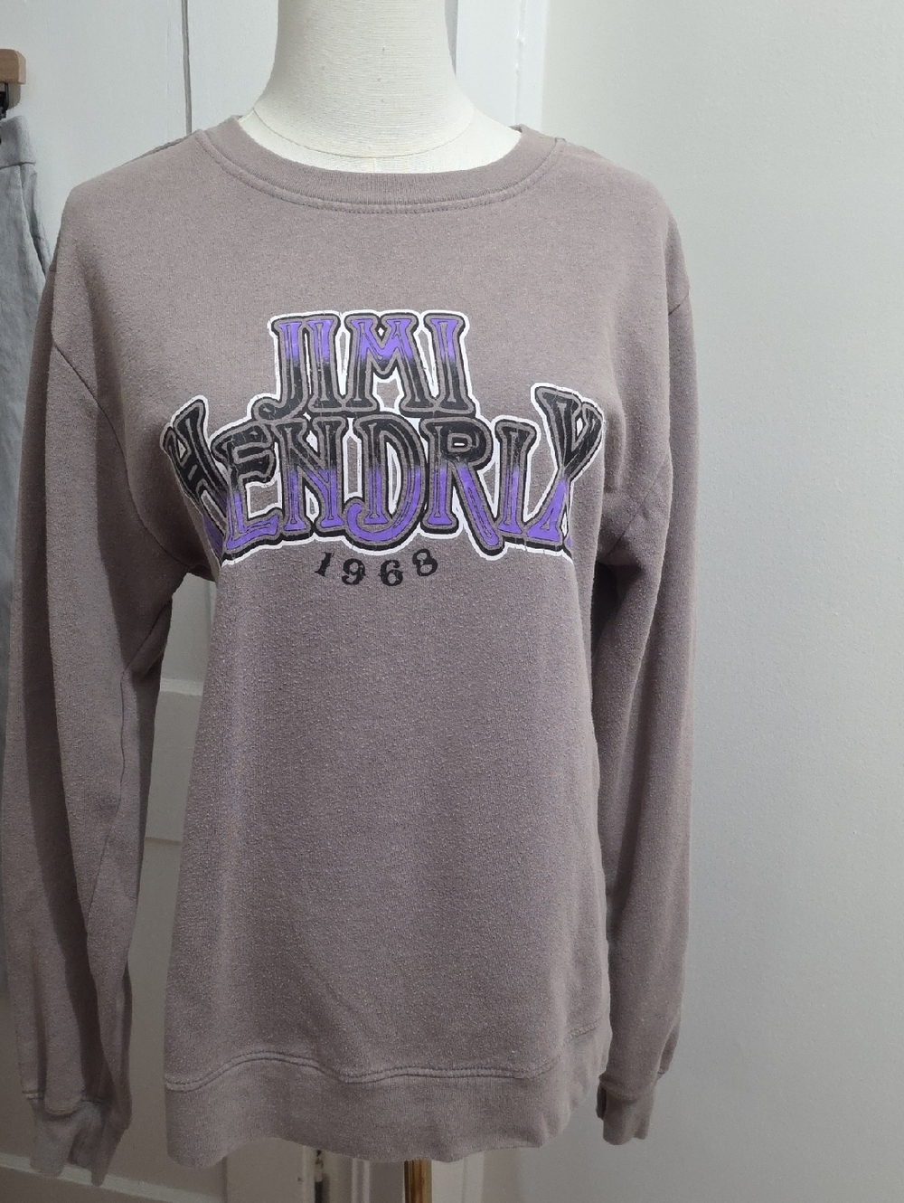 Jimi Hendrix Graphic Crewneck Sweatshirt - Taupe with Purple Accent